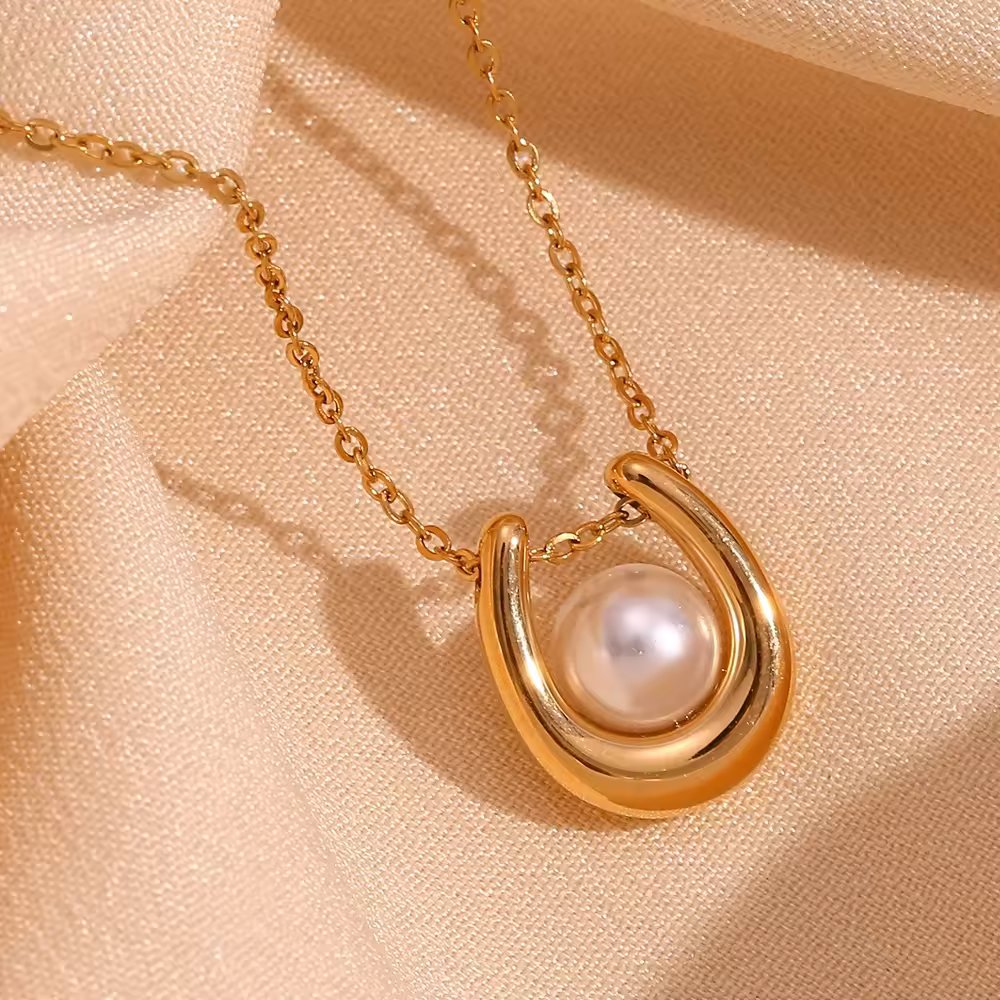 18KT Gold Plated U Pearl Necklace - Atulya Jewellers
