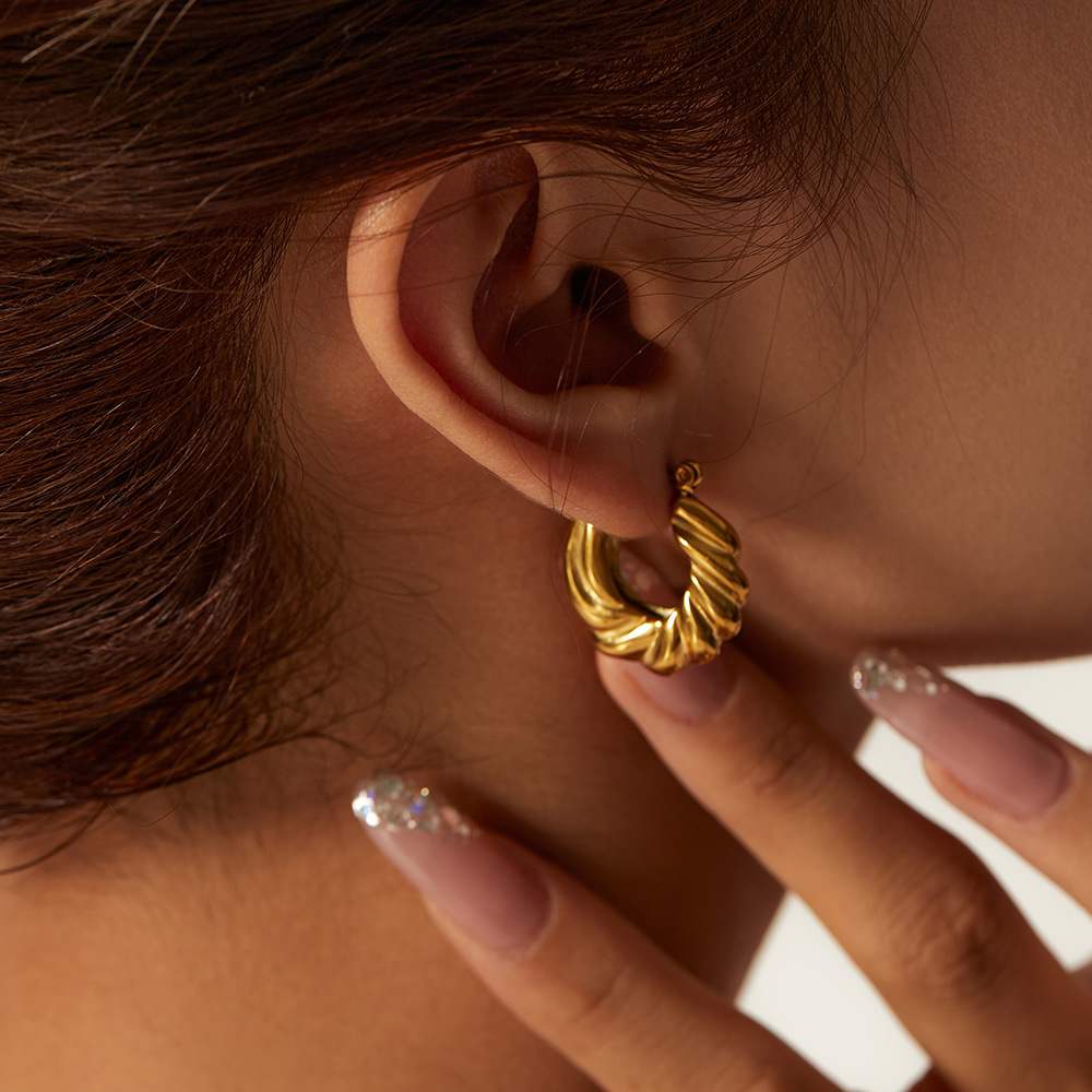 18KT Gold Plated Twisted Hoop Earrings - Atulya Jewellers