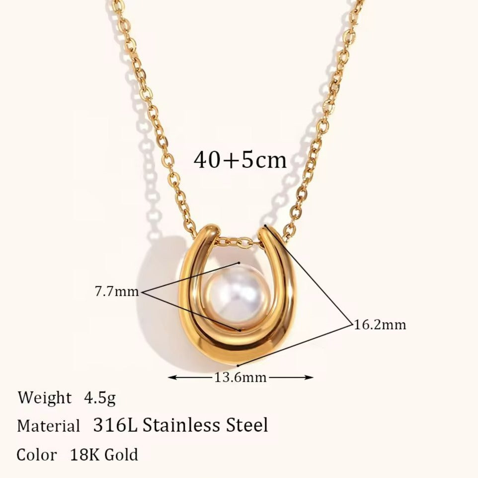 18KT Gold Plated U Pearl Necklace - Atulya Jewellers