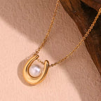 18KT Gold Plated U Pearl Necklace - Atulya Jewellers