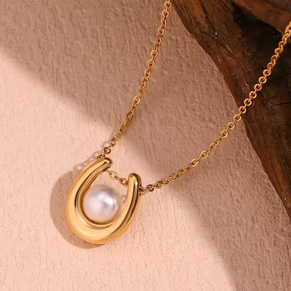18KT Gold Plated U Pearl Necklace - Atulya Jewellers