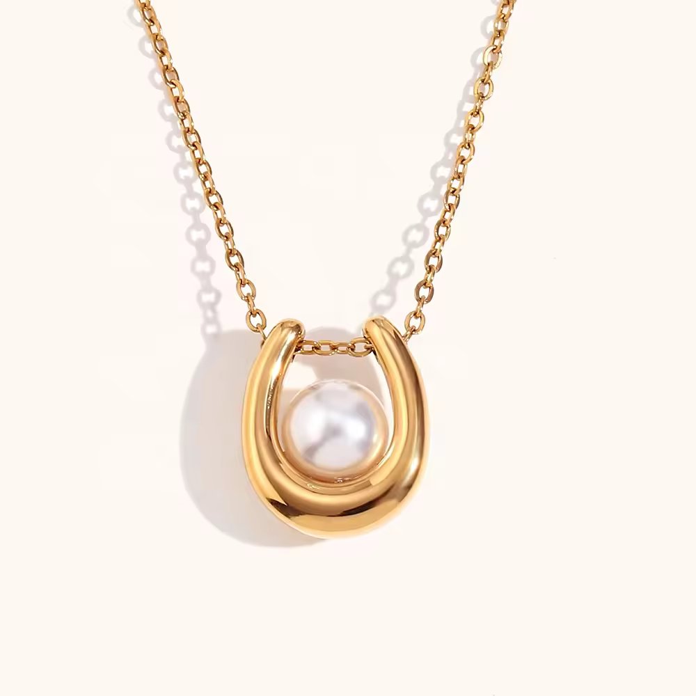 18KT Gold Plated U Pearl Necklace - Atulya Jewellers