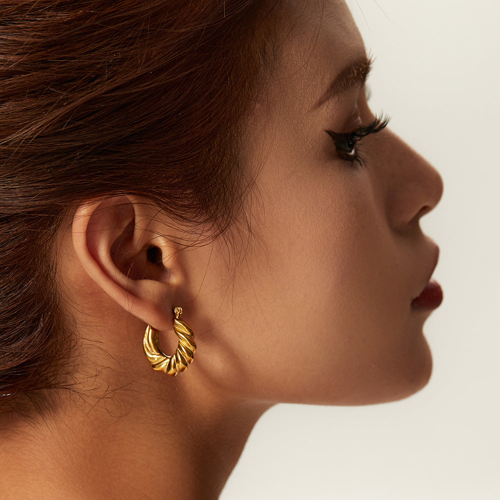 18KT Gold Plated Twisted Hoop Earrings - Atulya Jewellers