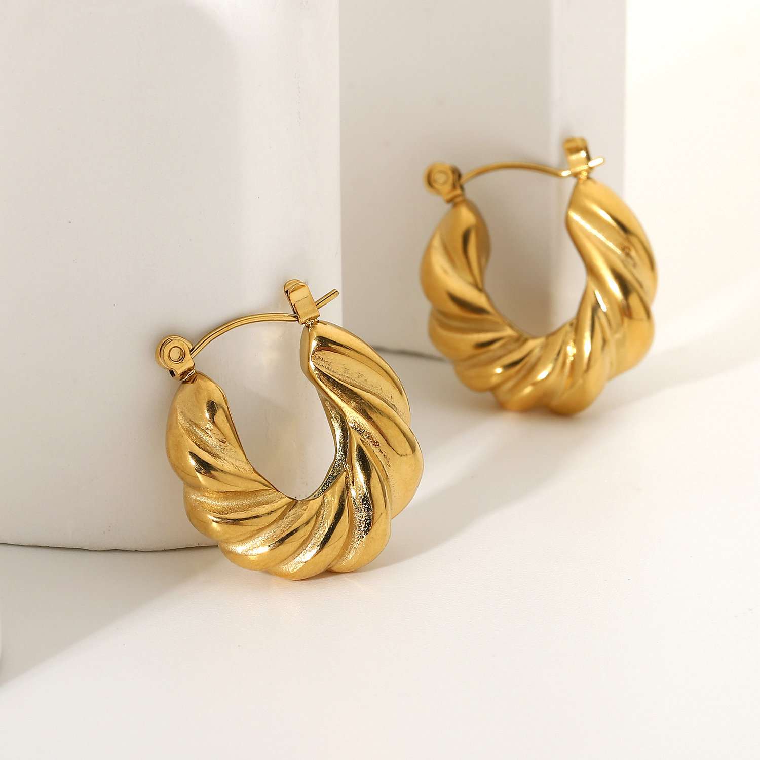 18KT Gold Plated Twisted Hoop Earrings - Atulya Jewellers