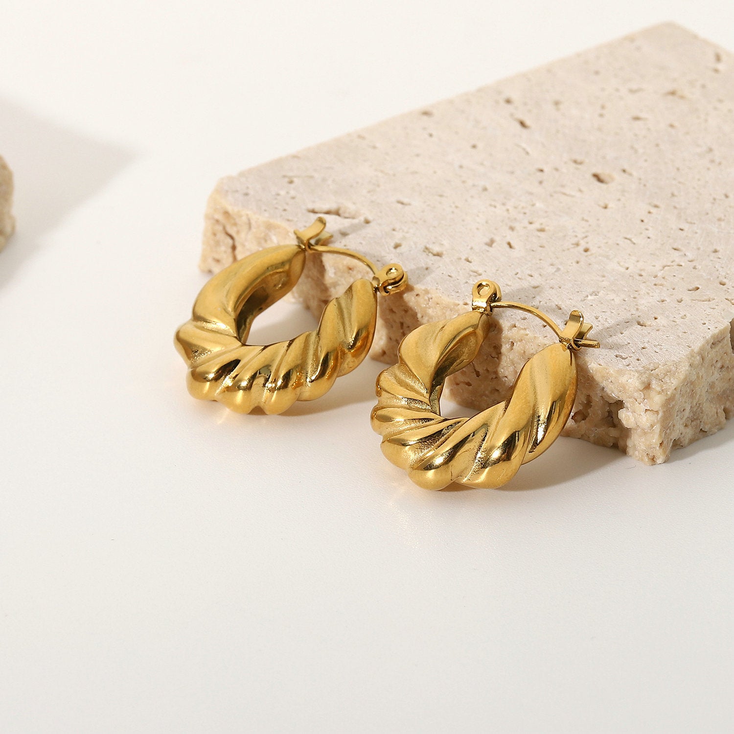 18KT Gold Plated Twisted Hoop Earrings - Atulya Jewellers