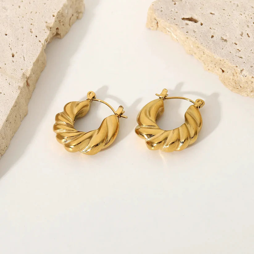 18KT Gold Plated Twisted Hoop Earrings - Atulya Jewellers