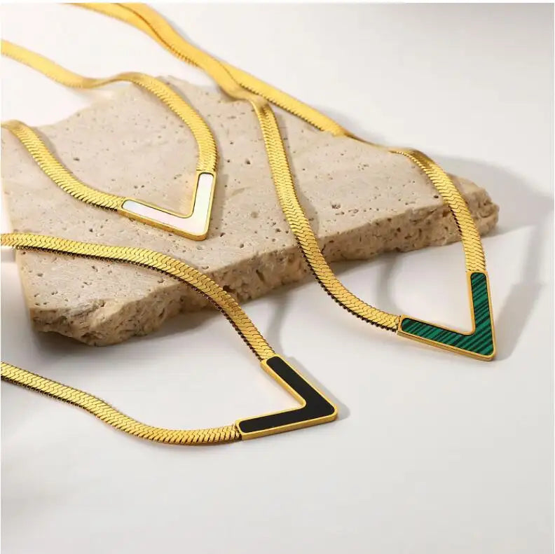 18KT Gold Plated Vee CZ Necklace - Atulya Jewellers