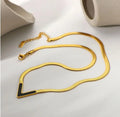 18KT Gold Plated Vee CZ Necklace Black - Atulya Jewellers