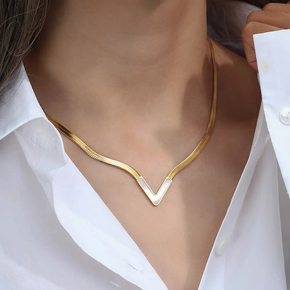 18KT Gold Plated Vee CZ Necklace - Atulya Jewellers