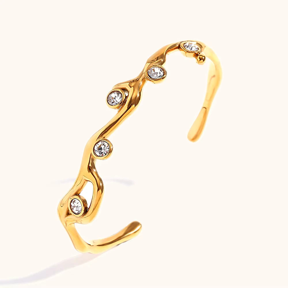 18KT Gold Plated Tree Branch CZ Cuff Bracelet White - Atulya Jewellers