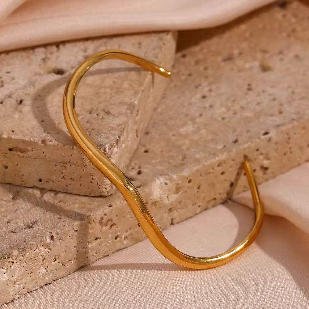18KT Gold Plated Wave Cuff Bracelet - Atulya Jewellers
