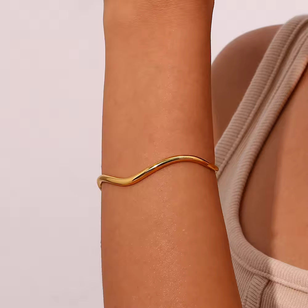 18KT Gold Plated Wave Cuff Bracelet - Atulya Jewellers