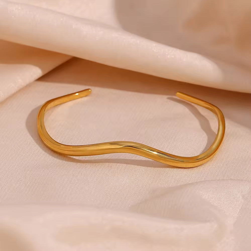 18KT Gold Plated Wave Cuff Bracelet - Atulya Jewellers