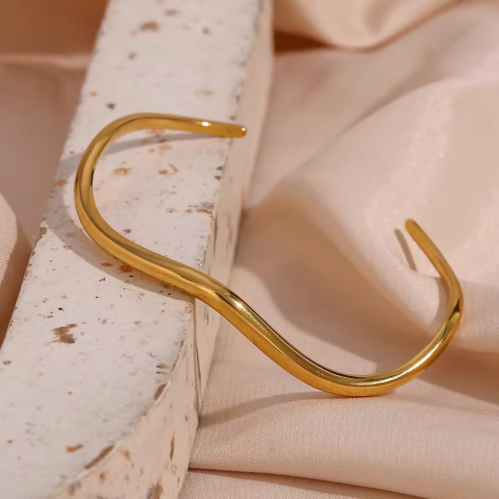 18KT Gold Plated Wave Cuff Bracelet - Atulya Jewellers