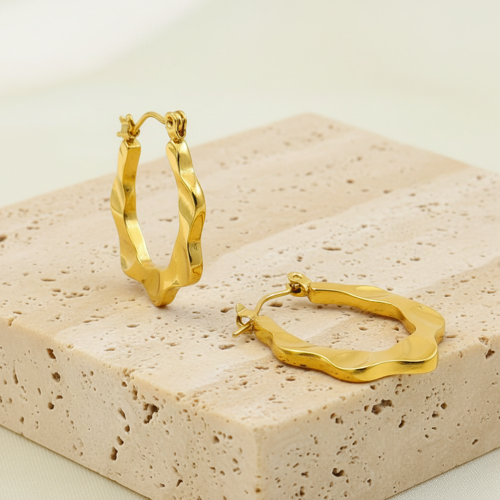 18KT Gold Plated Wave Hoops