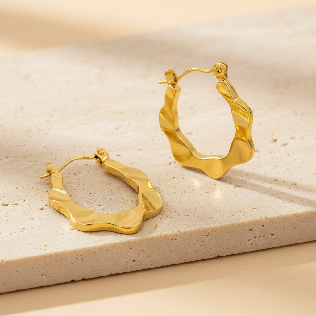 18KT Gold Plated Wave Hoops