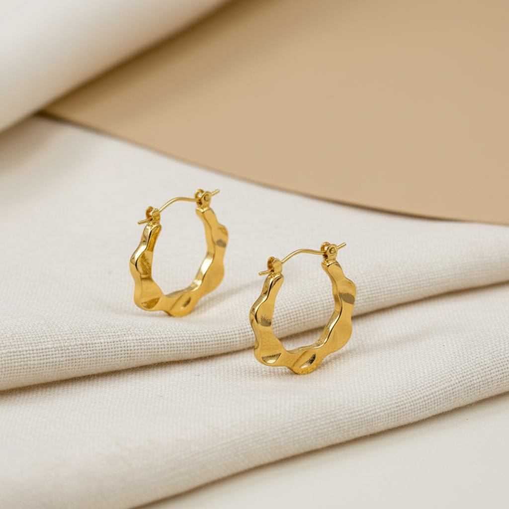 18KT Gold Plated Wave Hoops