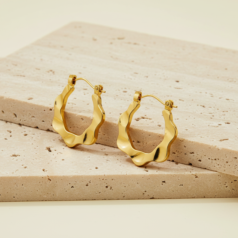 18KT Gold Plated Wave Hoops