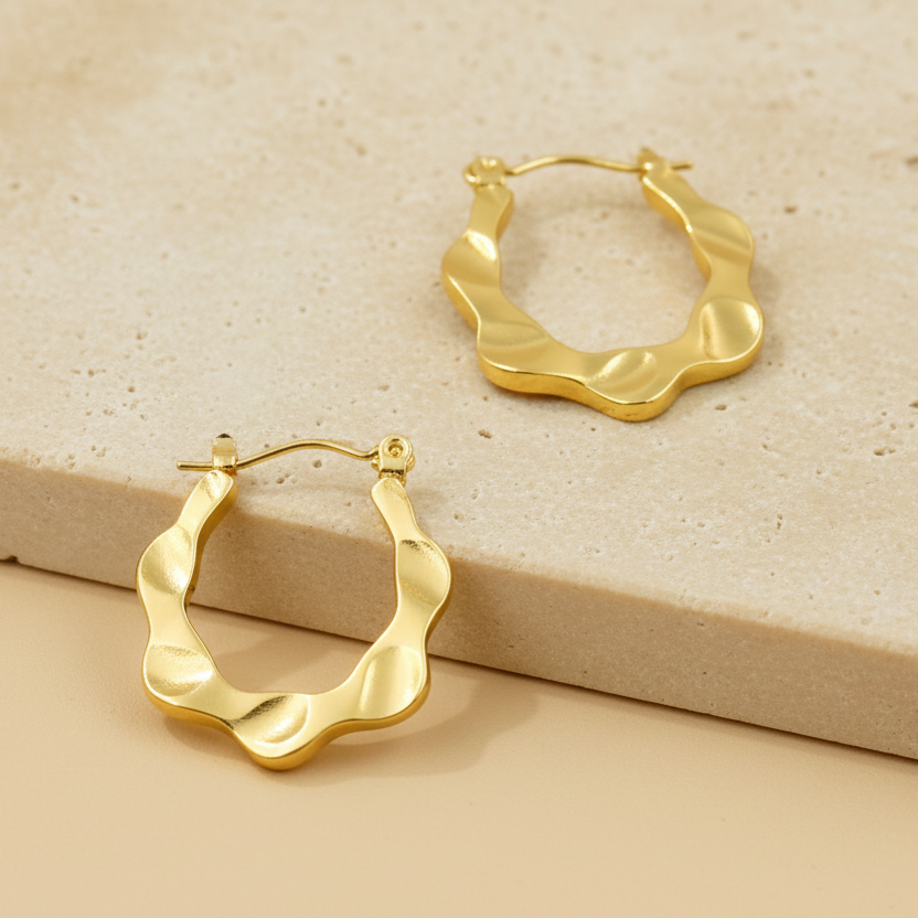 18KT Gold Plated Wave Hoops