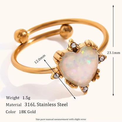 18KT Gold Plated Opal Heart Ring (Re-sizeable)