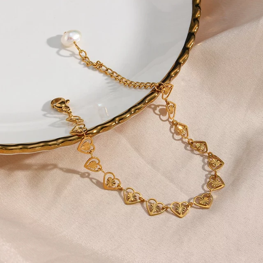 18KT Gold Plated Heart Pearl Bracelet