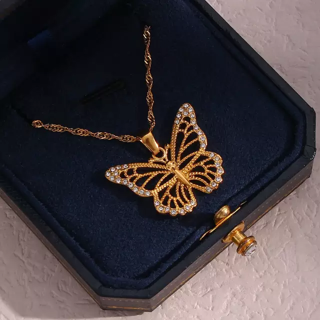 18KT Gold Plated Butterfly CZ Necklace - Atulya Jewellers