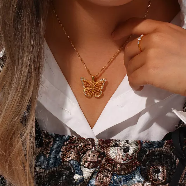 18KT Gold Plated Butterfly CZ Necklace - Atulya Jewellers
