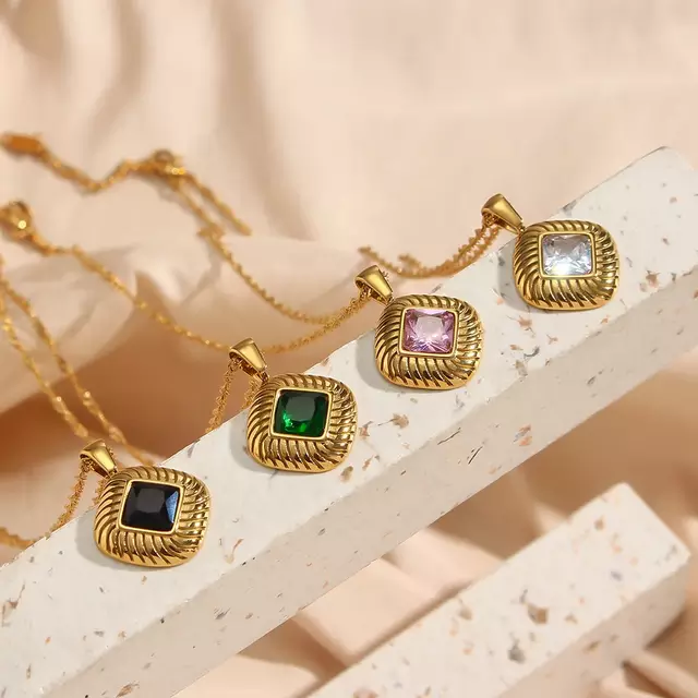 18KT Gold Plated Lozenge CZ Necklace - Atulya Jewellers