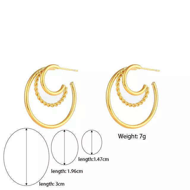 18KT Gold Plated C Multihoop Earrings