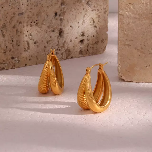 18KT Gold Plated Twist Double Layer Earrings - Atulya Jewellers
