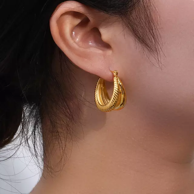 18KT Gold Plated Twist Double Layer Earrings - Atulya Jewellers