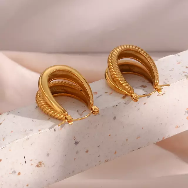 18KT Gold Plated Twist Double Layer Earrings - Atulya Jewellers