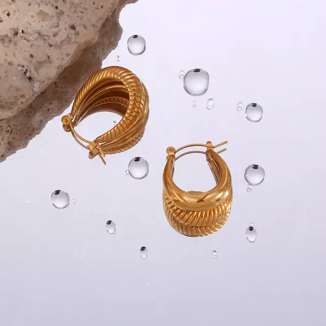 18KT Gold Plated Twist Double Layer Earrings - Atulya Jewellers