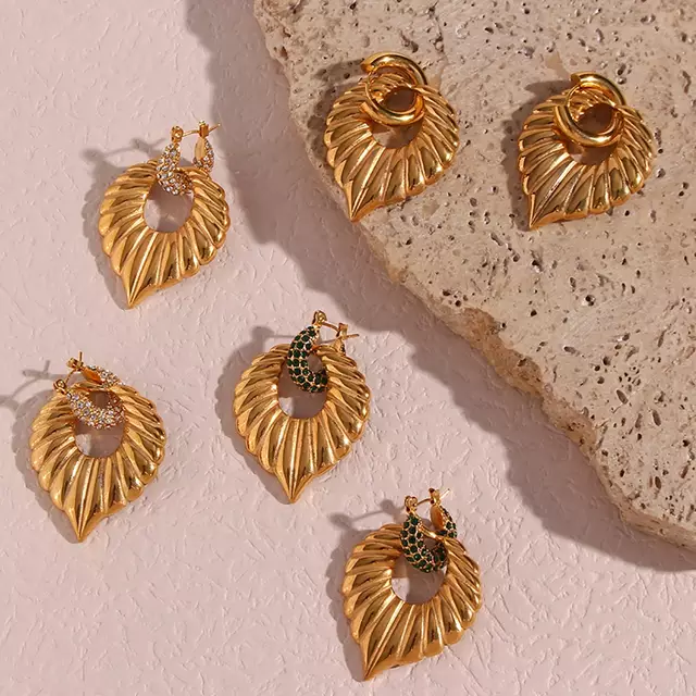 18KT Gold Plated Palm Leaf Drop Earrings - Atulya Jewellers