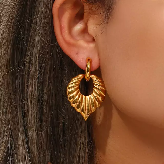 18KT Gold Plated Palm Leaf Drop Earrings - Atulya Jewellers