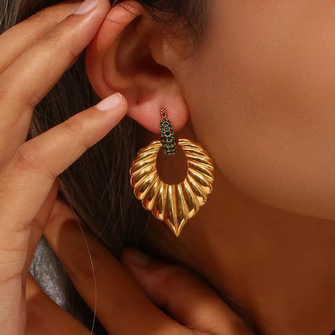 18KT Gold Plated Palm Leaf Drop Earrings - Atulya Jewellers