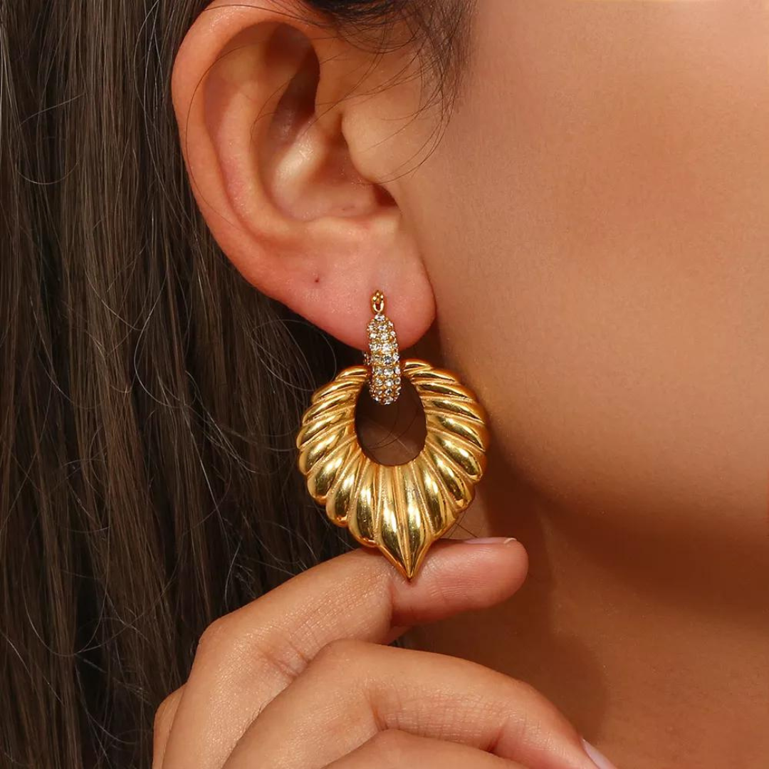 18KT Gold Plated Palm Leaf Drop Earrings - Atulya Jewellers