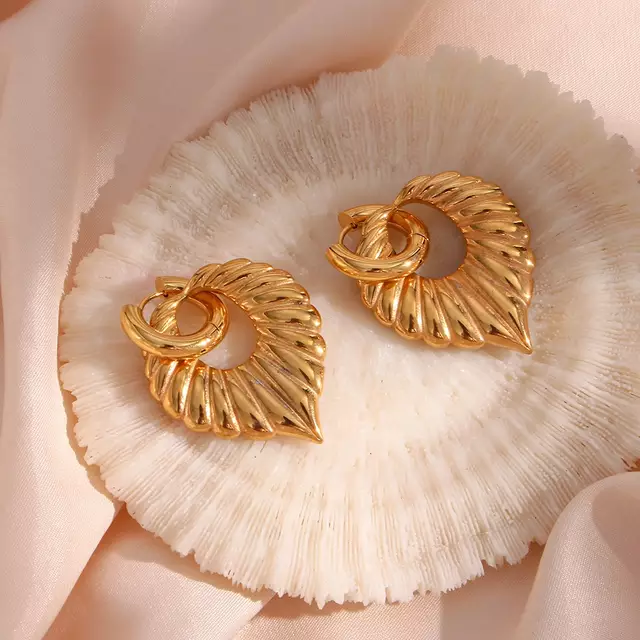 18KT Gold Plated Palm Leaf Drop Earrings Gold Plain - Atulya Jewellers