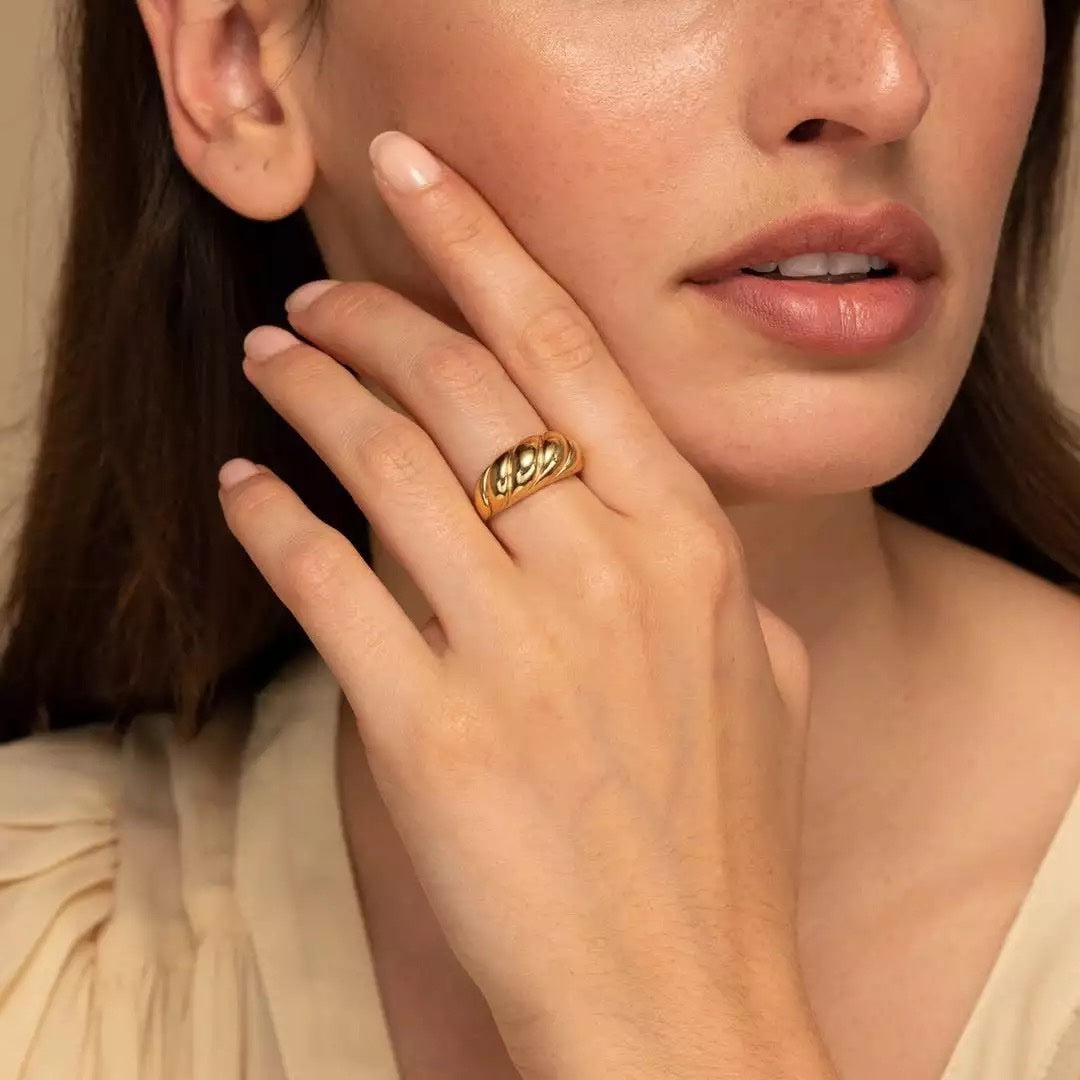 18KT Gold Plated Croissant Ring (Re-sizable) - Atulya Jewellers