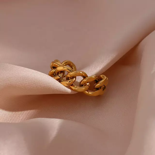 18KT Gold Plated Chunky Chain Ring (Re-sizable) - Atulya Jewellers