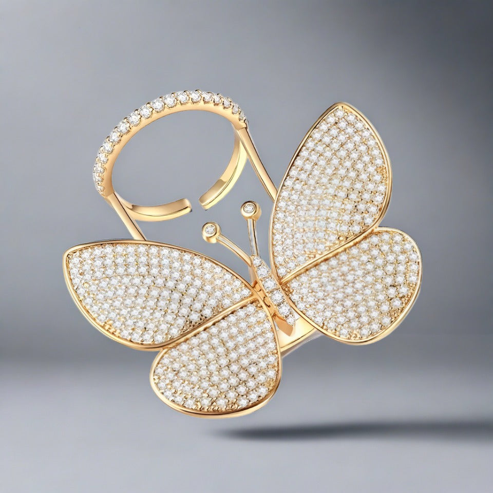 Flying Butterfly Diamond Ring - 18KT Gold Plated (Re-Sizable) - Atulya Jewellers