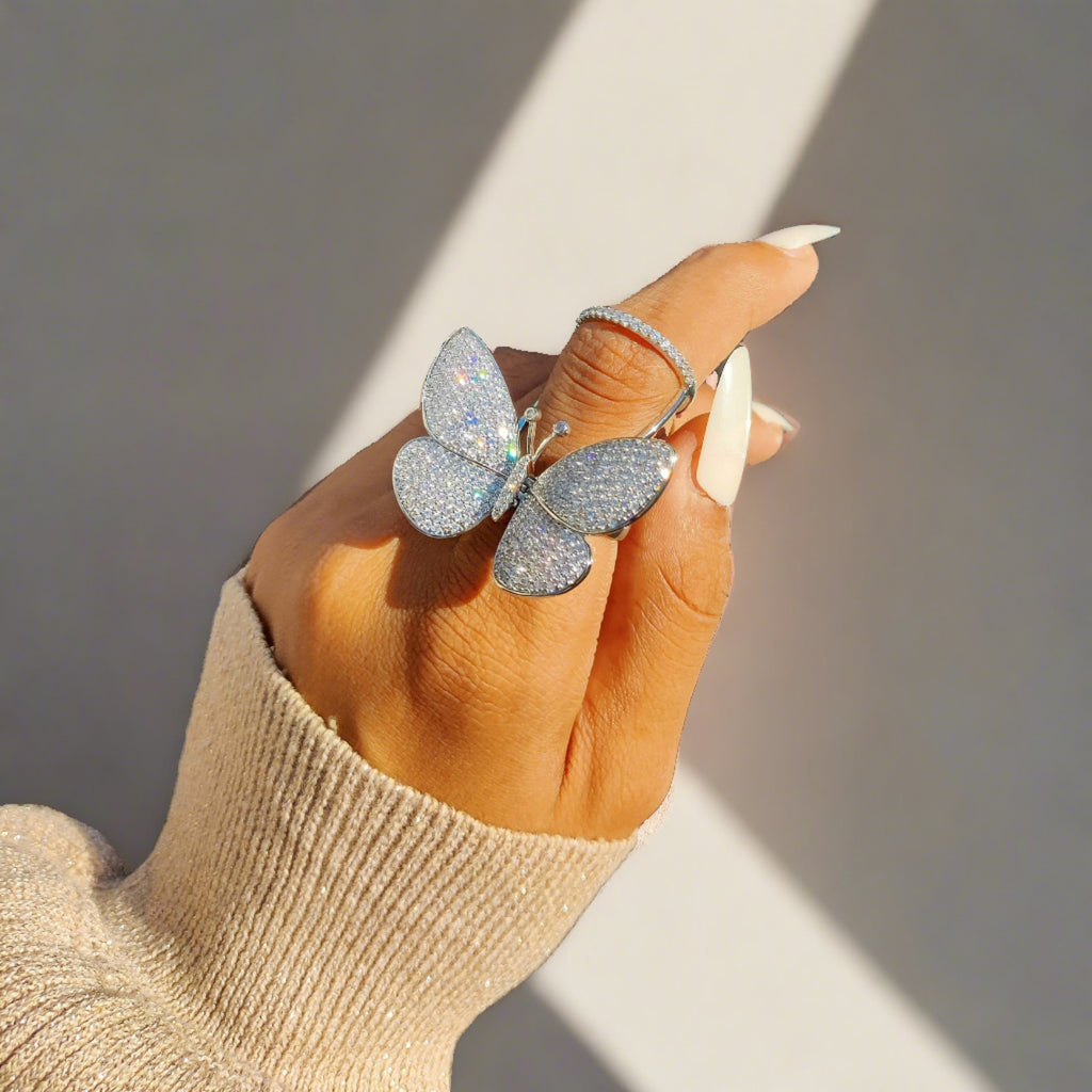 Flying Butterfly Diamond Ring - 18KT Gold Plated (Re-Sizable) - Atulya Jewellers