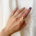 18KT Gold Plated Jade Square Pearl Ring - Atulya Jewellers