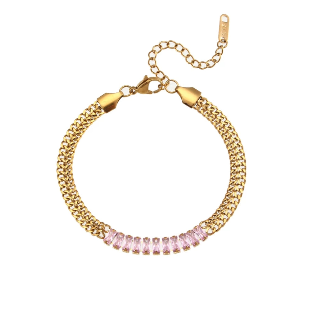 18KT Gold Plated Sheen CZ Bracelet Pink - Atulya Jewellers