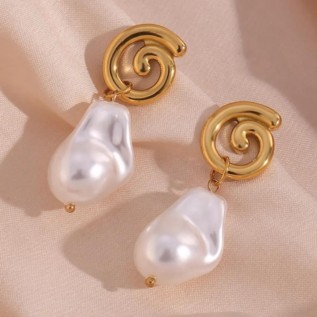 18KT Gold Plated Spiral Pearl Earrings - Atulya Jewellers
