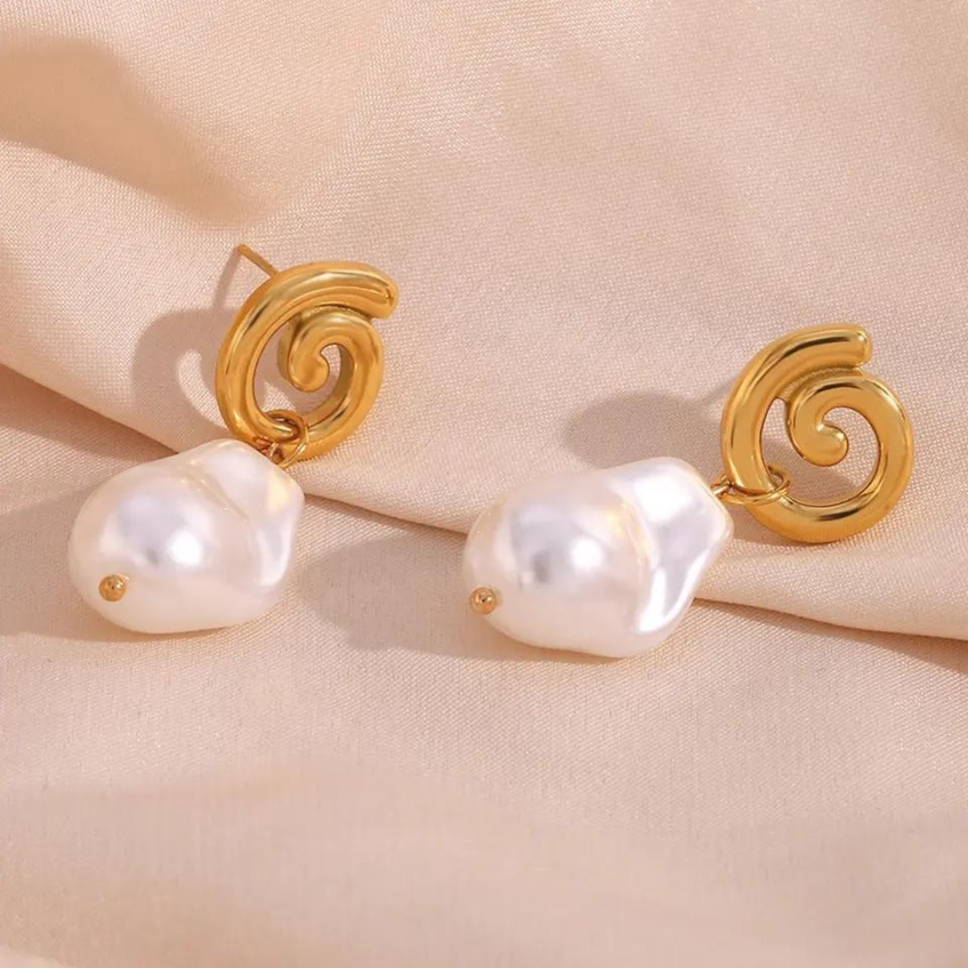 18KT Gold Plated Spiral Pearl Earrings - Atulya Jewellers