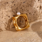 18KT Gold Plated Jade Square Pearl Ring