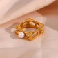 18KT Gold Plated Jade Square Pearl Ring