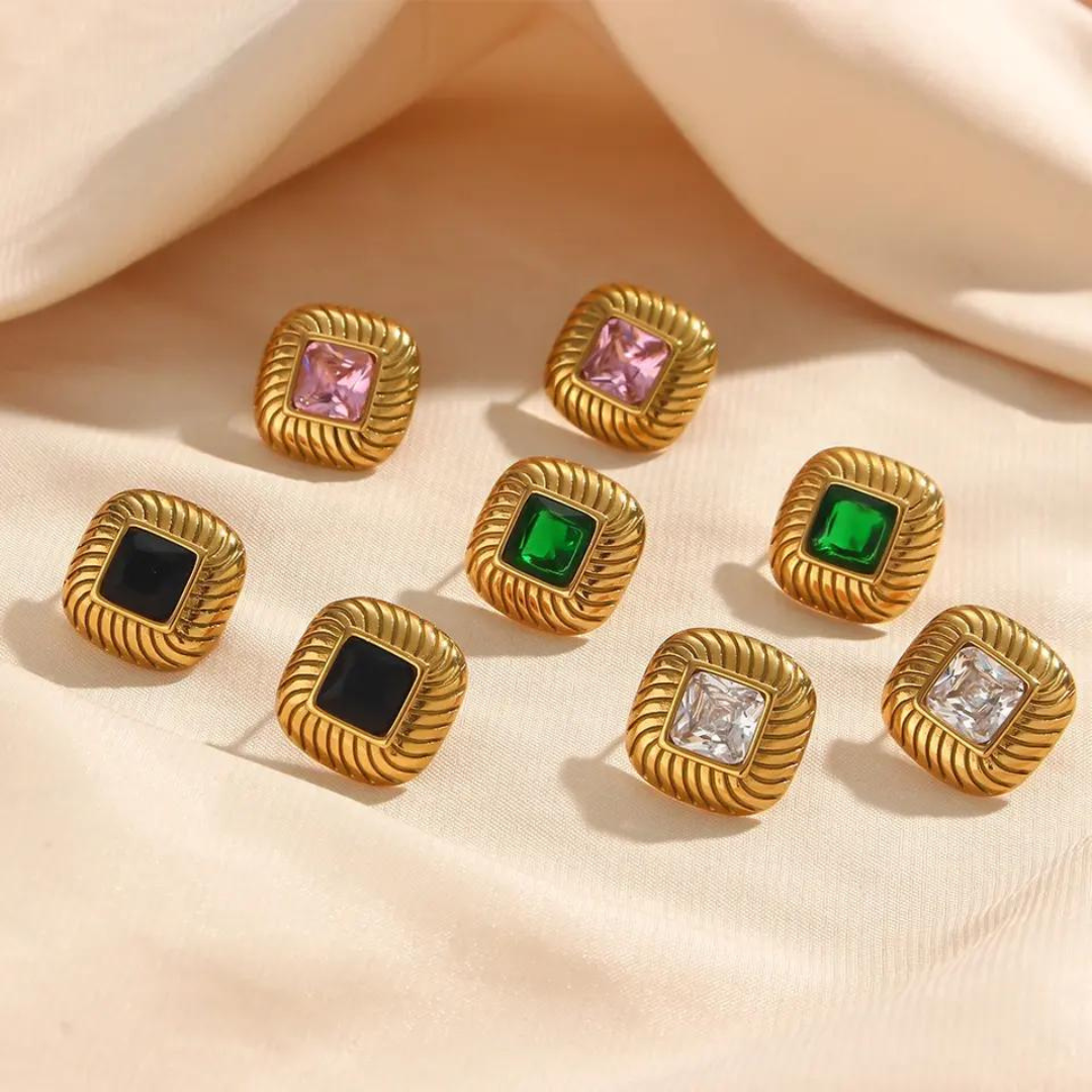 18KT Gold Plated Lozenge CZ Earrings - Atulya Jewellers