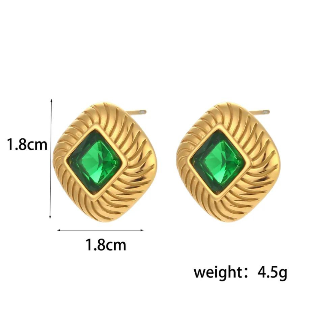 18KT Gold Plated Lozenge CZ Earrings - Atulya Jewellers